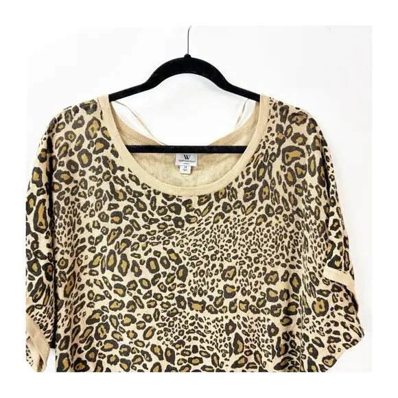 2/$30 Worthington Woman 1X Leopard Print Knit Top Women Plus Animal Pattern - Picture 5 of 11